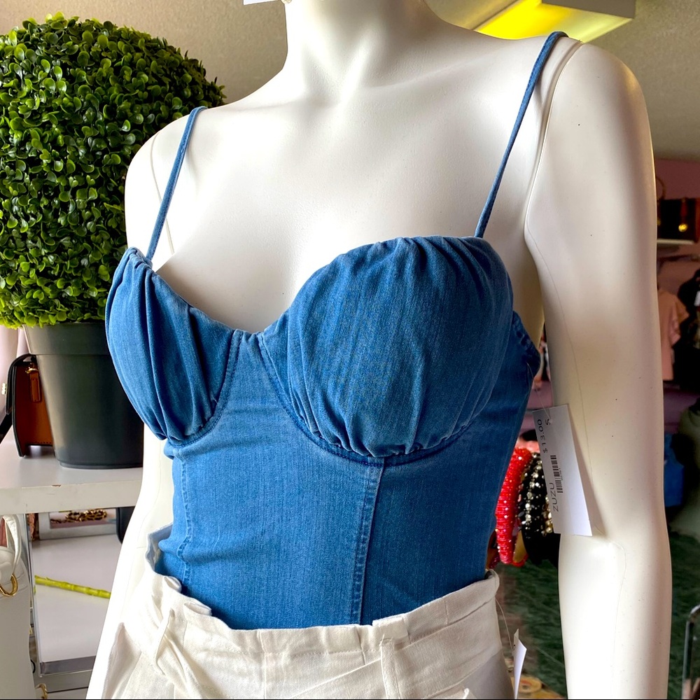 Blue jean thong bodysuit